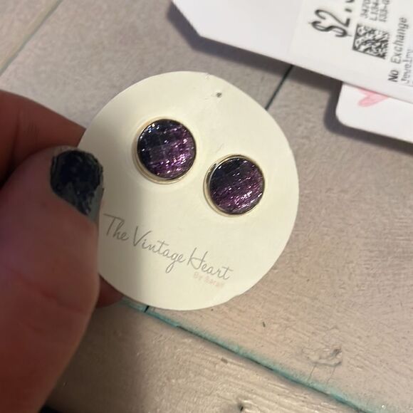 New Amethyst Purple + bronze Nautical Stud Eearrings - Picture 4 of 5
